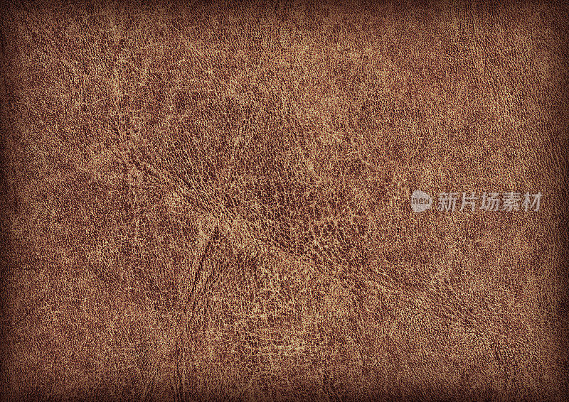 高分辨率古色古香的棕色牛皮粗糙皱皱皱皱的Vignette Grunge纹理